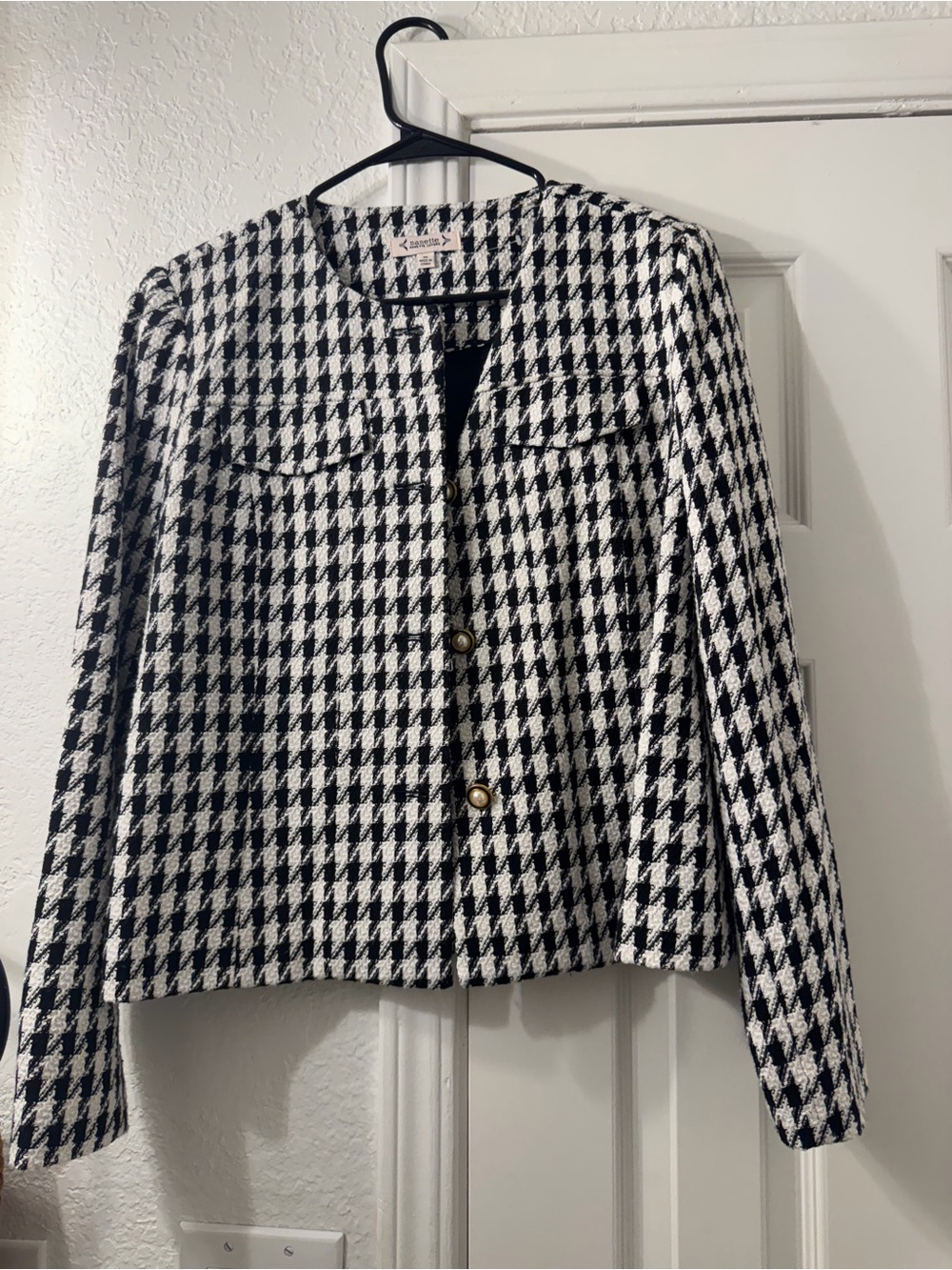 Nanette Lepore Black & White Houndstooth Button Jacket